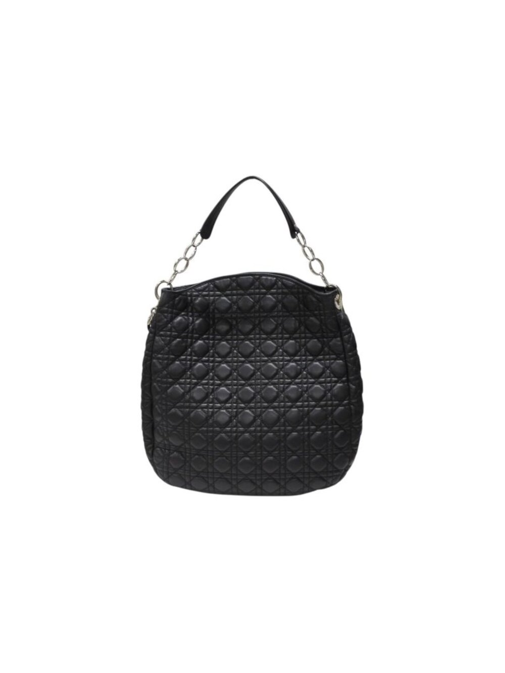 Dior Cannage Shoulder Bag Black Lambskin Silver